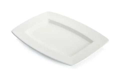 Empty white square plate isolated on white Stock Photos