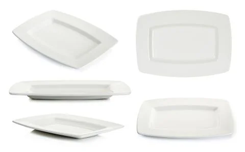 Empty white square plate isolated Stock Photos