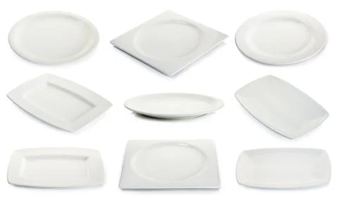 Empty white square plate isolated on white Stock Photos