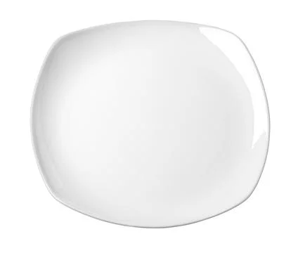 Empty white square plate with rounded corners on transparent background Stock Photos
