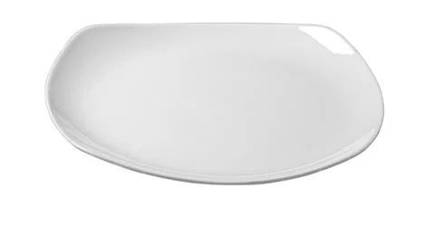 Empty white square plate with rounded corners on transparent background Stock Photos