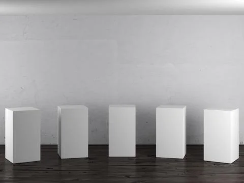 Empty white stands in interior 库存插图