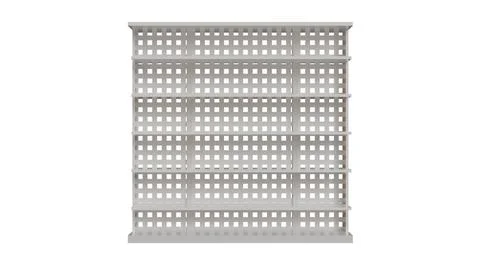 An empty white store shelving unit with shelves on a light background for p.. Stock Illustration