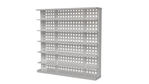 An empty white store shelving unit with shelves on a light background for p.. Stock Illustration