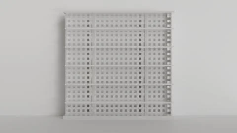 An empty white store shelving unit with shelves on a light background for p.. Stock Illustration