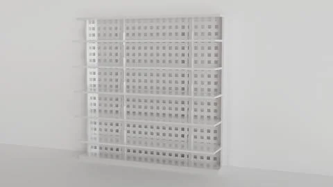 An empty white store shelving unit with shelves on a light background for p.. Stock Illustration