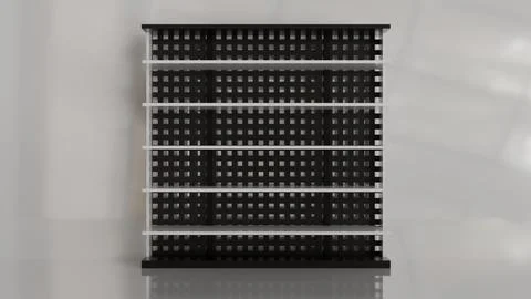 An empty white store shelving unit with shelves on a light background for p.. Stock Illustration