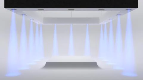 Empty white Studio with spotlights on the edges and soft smooth light in the Illustrazione stock