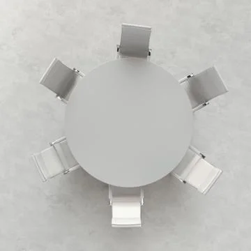 Empty white table with chairs IDEA. Business concept Illustrazione stock