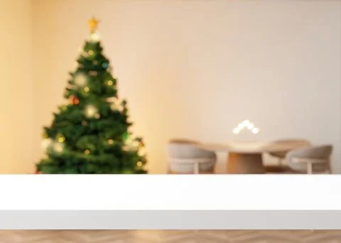 Empty white table top and blurred Christmas interior on the background. Xmas Stock Illustration