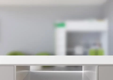 Empty white table top and blurred kids room interior on the background. Copy イラスト素材