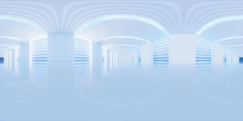 Empty white tunnel, 3d rendering. 360-degree seamless panoramic view. Illustration