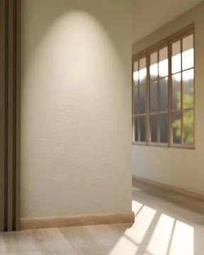 Empty white wall along the parquet floor corridor or hallway of a house wit.. Stock Illustration