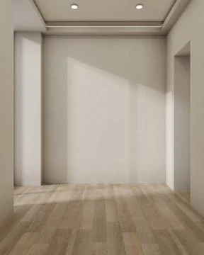 Empty white wall and ceiling lamp over wooden parquet floor with sunlight i.. Stock Illustration