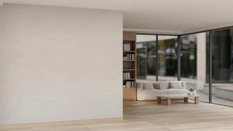The empty white wall in an apartment corridor leads to a contemporary minim.. Ilustración de archivo