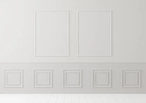 Empty white wall, art dcor style -3d rendering. empty white wall, art décor  Stock Illustration