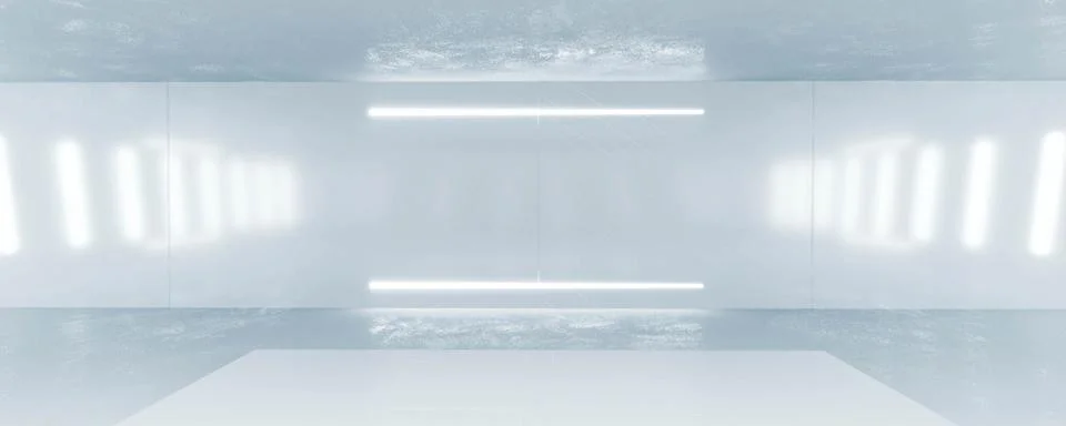Empty white wall in concrete basement with staircase podium 3d render イラスト素材