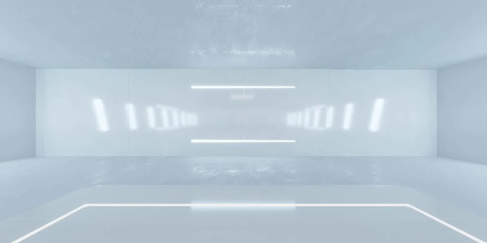Empty white wall in concrete basement with staircase podium and futuristic イラスト素材