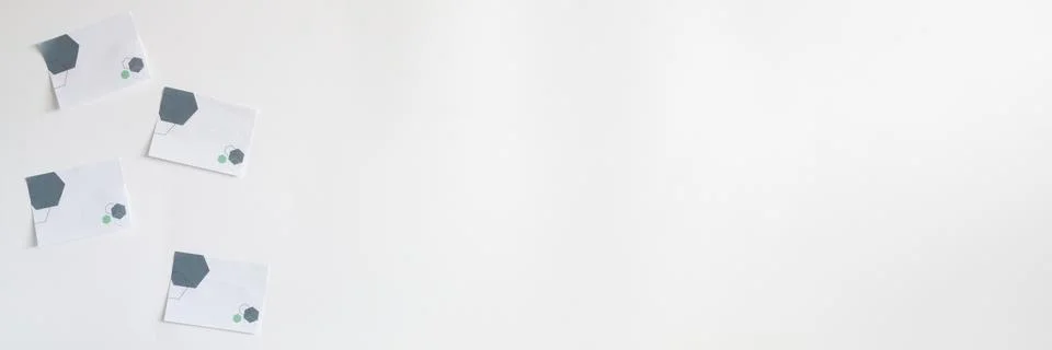 Empty white wall. Copy space. Sticky notes. Panorama Stock Photos