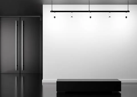 Empty white wall in modern art gallery. Mock up interior in minimalist style. Stock Photos