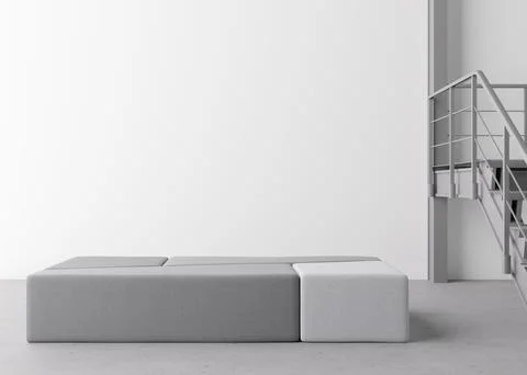 Empty white wall in modern art gallery. Mock up interior in minimalist style. Stock Photos