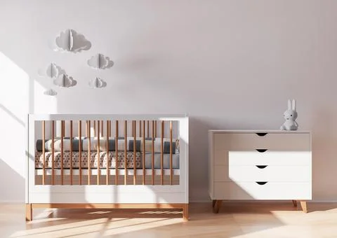 Empty white wall in modern child room. Mock up interior in contemporary style Stock Photos