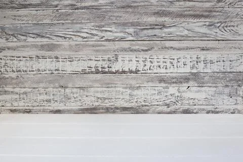 Empty white wooden background. Texture of old gray and white panel board with Stock Photos