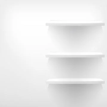 Empty white wooden shelf at the wall. Stock Illustration