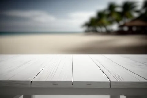 Empty white wooden table view Stock Photos