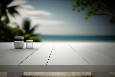 Empty white wooden table view Foto stock
