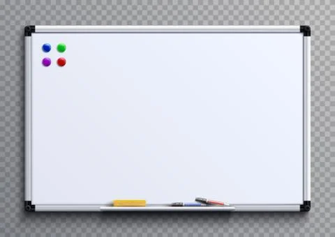 Empty whiteboard with marker pens and magnets. Business presentation office Stock Illustration