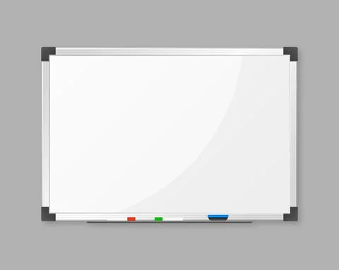 Empty whiteboard with marker, sponge-eraser and magnets. Illustrazione stock