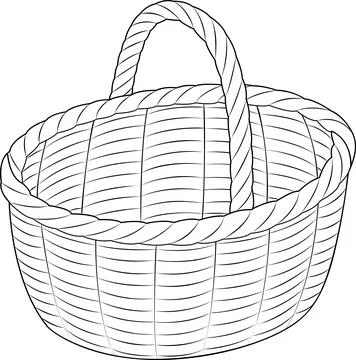 Empty wicker basket. Black and white isolated on white background basket. Stock Illustration