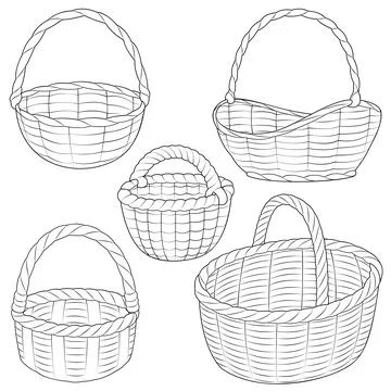 Empty wicker basket. Black and white isolated on white background basket. Stock Illustration