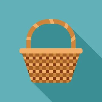 Empty wicker basket with checkered pattern and long shadow Stock Illustration