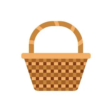 Empty wicker basket with checkered pattern showing carrying handle イラスト素材