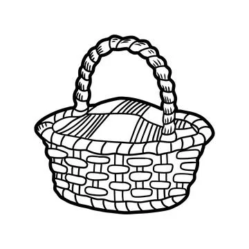 Empty wicker basket with cloth and rope handle drawing Stock Illustration