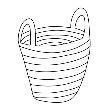 Empty wicker basket doodle sketch style Stock Illustration