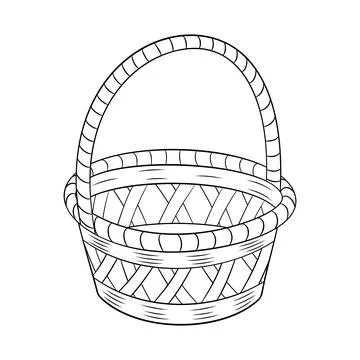 Empty wicker basket doodle style. Hand drawn black and white isolated coloring Stock Illustration