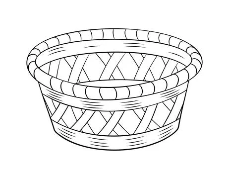 Empty wicker basket doodle style. Hand drawn black and white isolated coloring Stock Illustration
