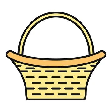 Empty wicker basket with handle in flat pastel color style Illustration