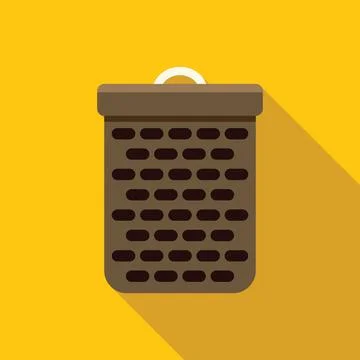 Empty wicker basket with handle standing on yellow background Stock Illustration