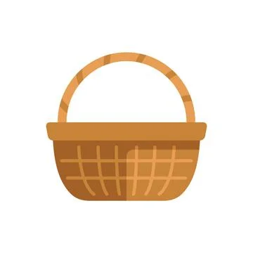 Empty wicker basket with handle standing up isolated on white background Stock Illustration