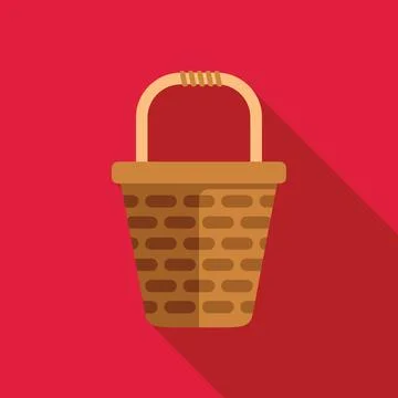 Empty wicker basket icon with long shadow on red background Stock Illustration