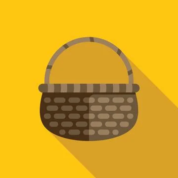 Empty wicker basket icon with long shadow on yellow background Stock Illustration