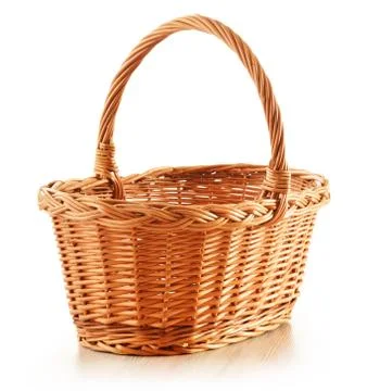 Empty wicker basket isolated on white Stock Photos