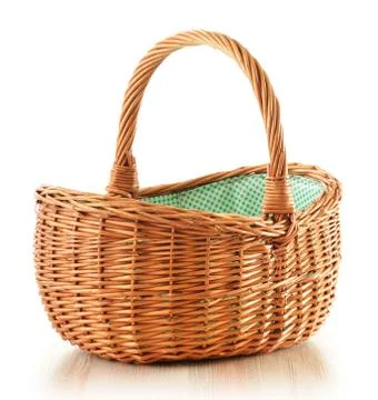 Empty wicker basket isolated on white Stock Photos