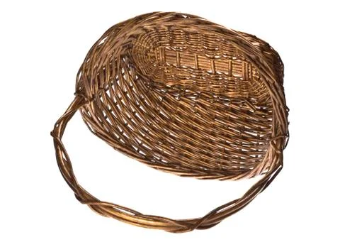 Empty wicker basket isolated on white background Stock Photos
