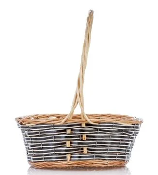 Empty wicker basket isolated on white background, side view Stock Photos
