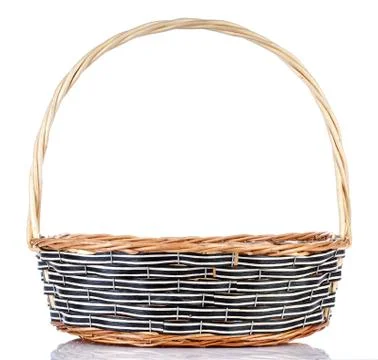 Empty wicker basket isolated on white background, front view Stock Photos